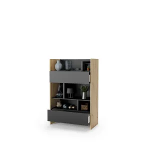 ספרייה עם מדפים ושתי מגירות ברוחב 92 ס״מ בגימור אלון ארטיזן ושחור | BC-26 | Bed Concept | Lenart