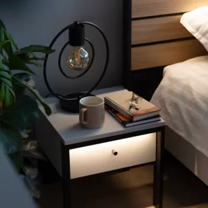 שידת לילה עם מגירה ותאורה GRIS LED