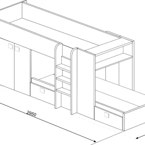 מיטת קומותיים עם ארון ומגירות נשלפות בגודל 90X200 ס"מ