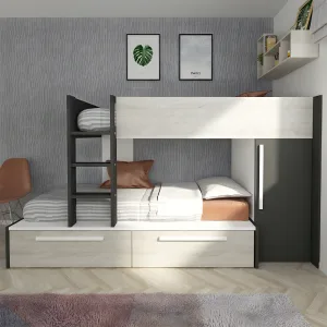מיטת קומותיים עם ארון ומגירות