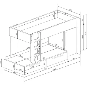 מיטת קומותיים עם ארון ומגירות