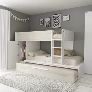 מיטת קומותיים עם ארון ועם מיטה נשלפת נוספת