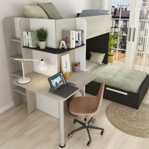 מיטת קומותיים עם שולחן כתיבה וארון