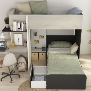 מיטת קומותיים עם שולחן כתיבה וארון