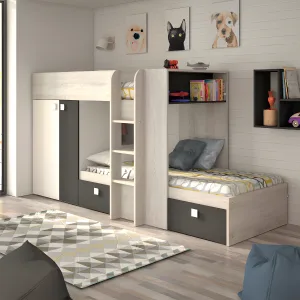 מיטת קומותיים עם ארון ומגירות נשלפות בגודל 90X190 ס"מ