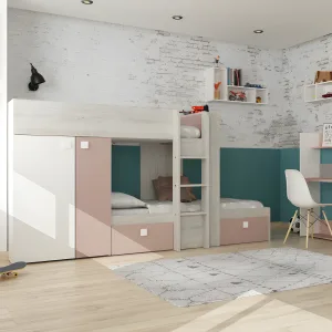 מיטת קומותיים עם ארון ומגירות נשלפות בגודל 90X190 ס”מ