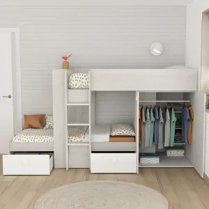 מיטת קומותיים עם ארון ומגירות נשלפות בגודל 90X190 ס"מ