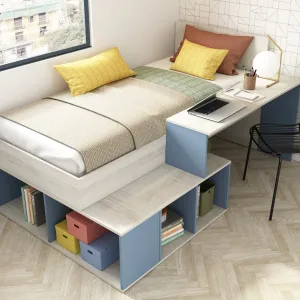 מיטה אוניברסלית עם שולחן ויחידות אחסון 90×200