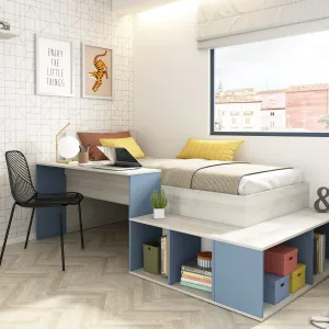 מיטה אוניברסלית עם שולחן ויחידות אחסון 90×200