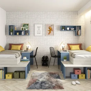 מיטה אוניברסלית עם שולחן ויחידות אחסון 90×200