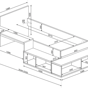 מיטה אוניברסלית עם שולחן ויחידות אחסון 90×200