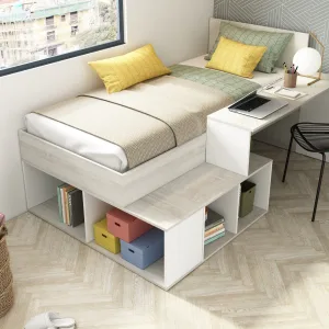 מיטה אוניברסלית עם שולחן ויחידות אחסון 90×200