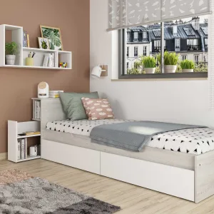 מיטה בגודל 90×190 עם שידה ומגירות