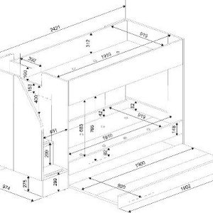 מיטת קומותיים עם מיטת חבר נשלפת 190×90 EASY Oak
