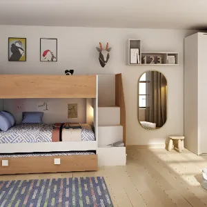 מיטת קומותיים עם מיטת חבר נשלפת 190×90 EASY Oak