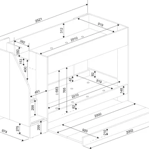 מיטת קומותיים עם מיטת חבר נשלפת 200×90 EASY Oak
