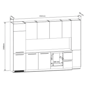 סט מטבח MILINO Medium B – 332, אפור/אלון עם משטח עבודה