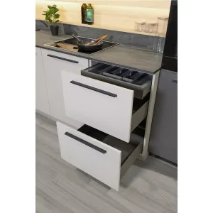 סט מטבח MILINO Small – 210, צבע לבן/אלון, כולל משטח עבודה