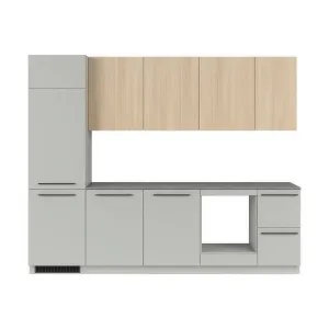 סט מטבח MILINO Medium A – 285, אפור/אלון עם משטח עבודה