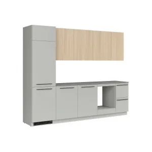 סט מטבח MILINO Medium A – 285, אפור/אלון עם משטח עבודה