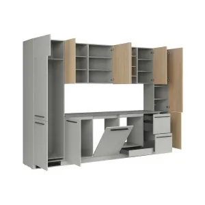 סט מטבח MILINO Medium B – 332, אפור/אלון עם משטח עבודה