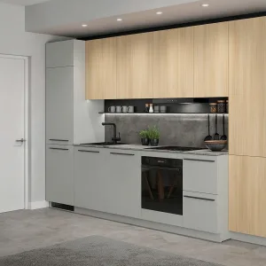 סט מטבח MILINO Medium B – 332, אפור/אלון עם משטח עבודה