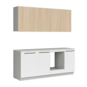 סט מטבח MILINO Small – 210, צבע לבן/אלון, כולל משטח עבודה