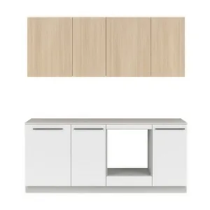 סט מטבח MILINO Small – 210, צבע לבן/אלון, כולל משטח עבודה