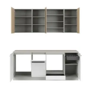 סט מטבח MILINO Small – 210, צבע לבן/אלון, כולל משטח עבודה