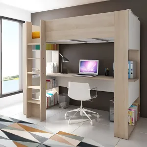 מיטת לופט עם שולחן כתיבה Bo5 בצבע עץ טבעי/לבן – 90×200