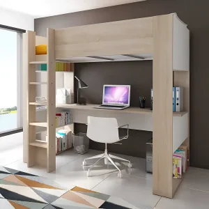 מיטת לופט עם שולחן כתיבה Bo5 בצבע עץ טבעי/לבן – 90×200