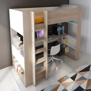 מיטת לופט עם שולחן כתיבה Bo5 בצבע עץ טבעי/לבן – 90×200