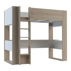 מיטת לופט עם שולחן כתיבה Bo5 בצבע עץ טבעי/לבן – 90×200