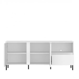 שידת טלוויזיה AVENALE בגימור לבן מבריק – עיצוב קליל לפינת טלוויזיה מסודרת