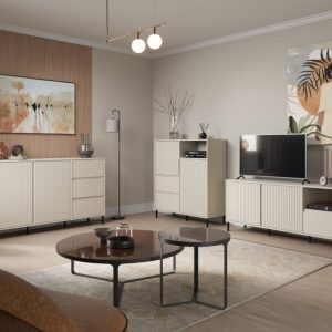 שידת טלוויזיה AVENALE בגוון קשמיר – חמימות עיצובית ונוחות מודרנית