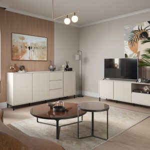 שידת טלוויזיה AVENALE בגוון קשמיר – חמימות עיצובית ונוחות מודרנית