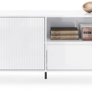 שידת טלוויזיה AVENALE בלבן מבריק – אלגנטיות מודרנית לפינת המדיה שלך