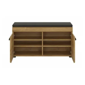 ספסל כניסה עם כרית ישיבה ומדפים לנעליים – דגם Cortina