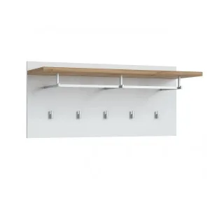 פאנל קיר עם מדף ומתלה תלייה – דגם HOLA, לבן ועץ טבעי