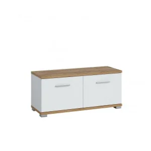 שידה נעליים דו-דלתית – דגם HOLA, לבן ועץ אלון