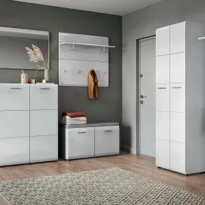 פאנל קיר גבוה עם מתלה, מדף וווים – דגם MERANO, גוון לבן מט וברק