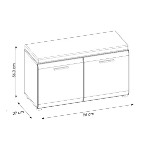 ספסל אחסון לנעליים עם מושב מרופד – דגם MERANO, לבן מבריק עם ריפוד אפור