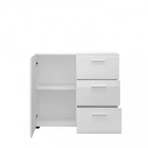 קומודה קומפקטית עם מגירות ודלת – דגם MERANO, לבן מבריק