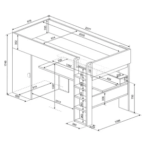מיטת גלריה לילדים FLOW Shade עם שולחן וארון | 90×200