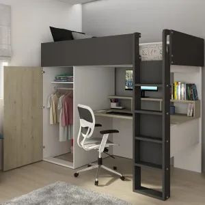 מיטת גלריה לילדים FLOW Shade עם שולחן וארון | 90×200