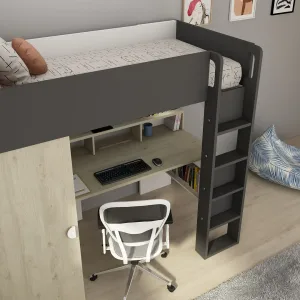 מיטת גלריה לילדים FLOW Shade עם שולחן וארון | 90×200