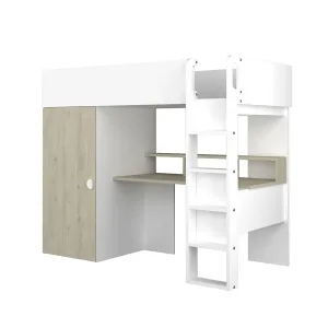 מיטת גלריה לילדים FLOW White עם שולחן וארון | 90×200