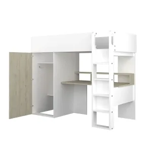 מיטת גלריה לילדים FLOW White עם שולחן וארון | 90×200