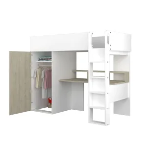 מיטת גלריה לילדים FLOW White עם שולחן וארון | 90×200