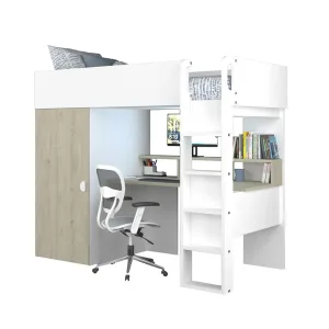 מיטת גלריה לילדים FLOW White עם שולחן וארון | 90×200